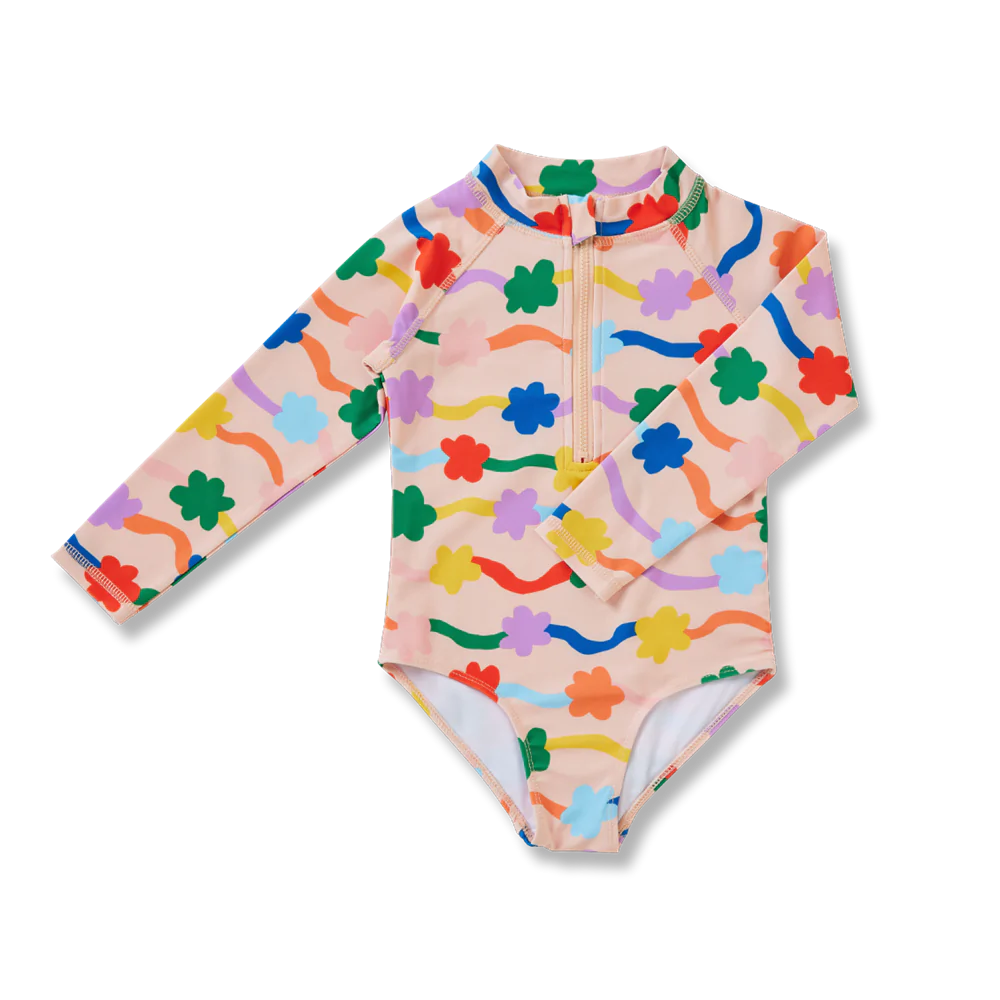 Flower Flow Long Sleeve Zip Bathers