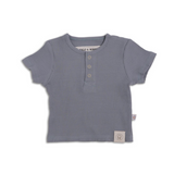 Henley Shirt Organic Ribbed Cotton Bluestone..Last One Available