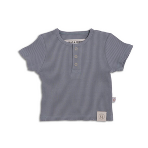 Henley Shirt Organic Ribbed Cotton Bluestone