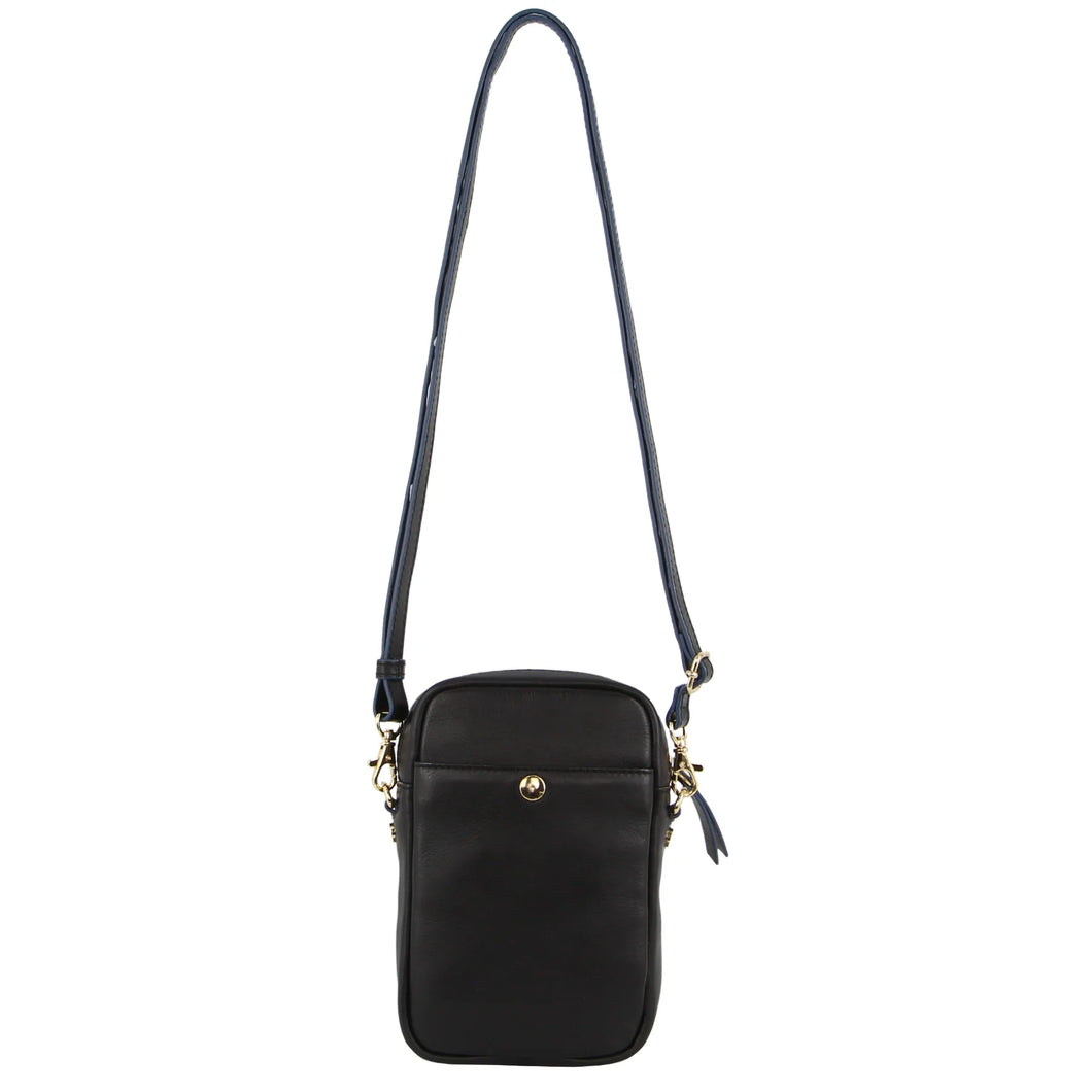 2-Tone Urban Leather Cross Body Bag Black