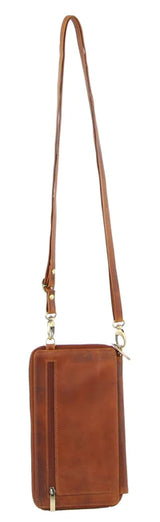 Leather Cross Body Bag/Clutch Cognac