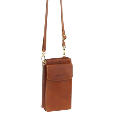 Leather Cross Body Bag/Clutch Cognac