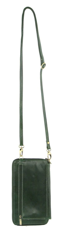 Leather Cross Body Bag/Clutch Emerald
