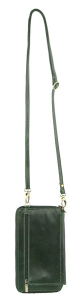 Leather Cross Body Bag/Clutch Emerald