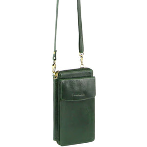 Leather Cross Body Bag/Clutch Emerald