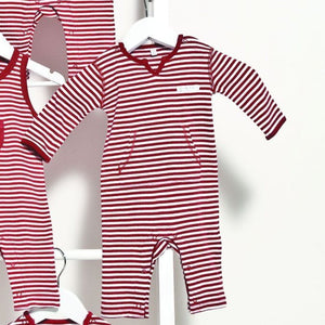 Red French V-Neck Stripe Outfit