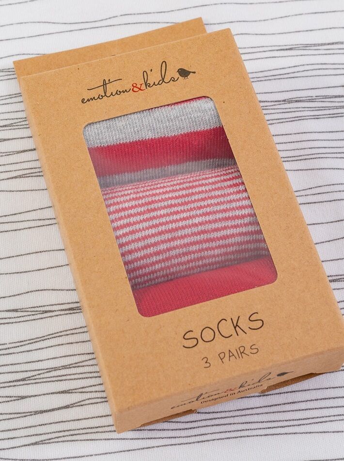 Red & Grey Striped Socks 3pk