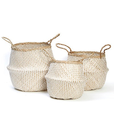 Natural & White Lines Collapsible Baskets 3 Sizes