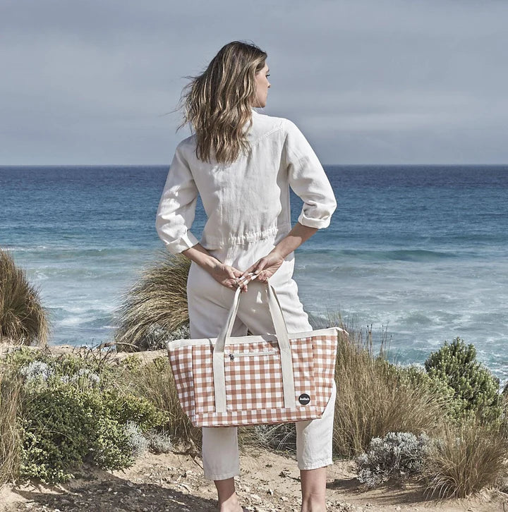 Holiday Tote Clay Check