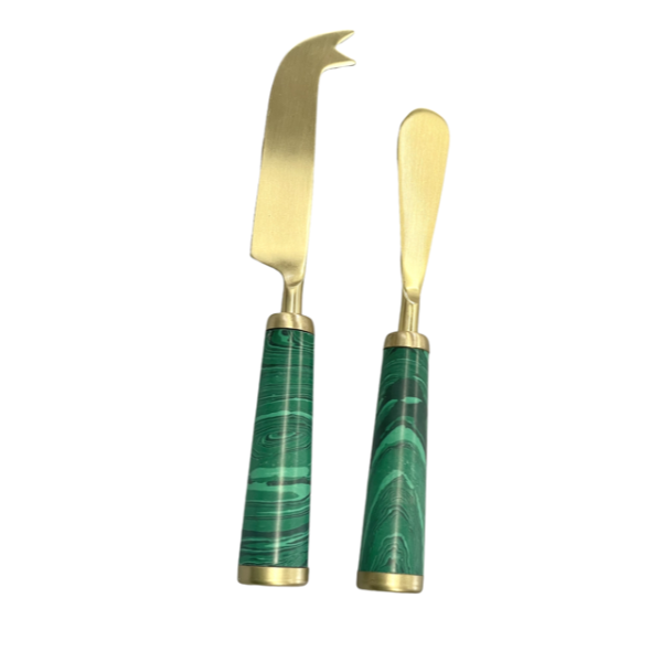 Marble Green and Gold Cheese Set