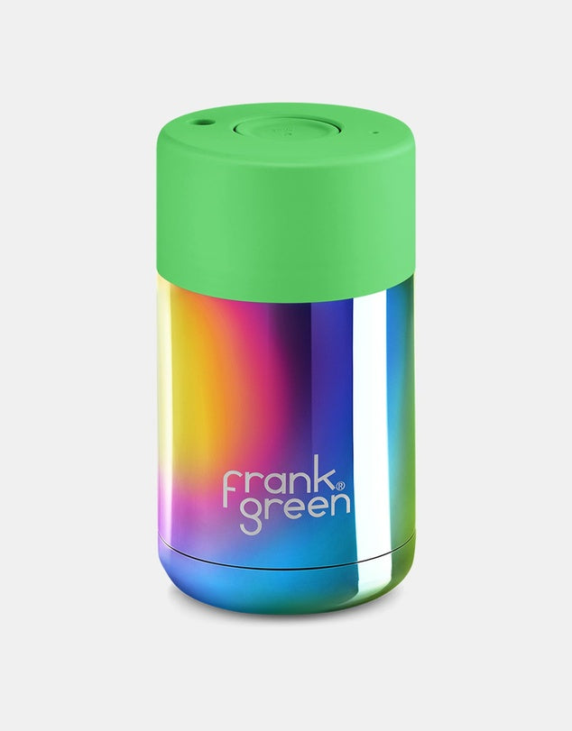Frank Green Ceramic Cup 295ml Button Lid - Chrome Rainbow & Green