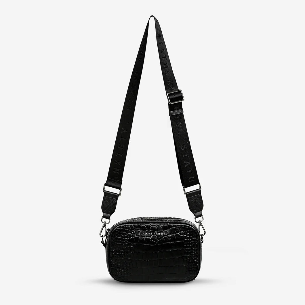 Plunder Bag with Webbed Strap - Black Croc Emboss