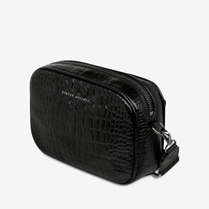 Plunder Bag with Webbed Strap - Black Croc Emboss